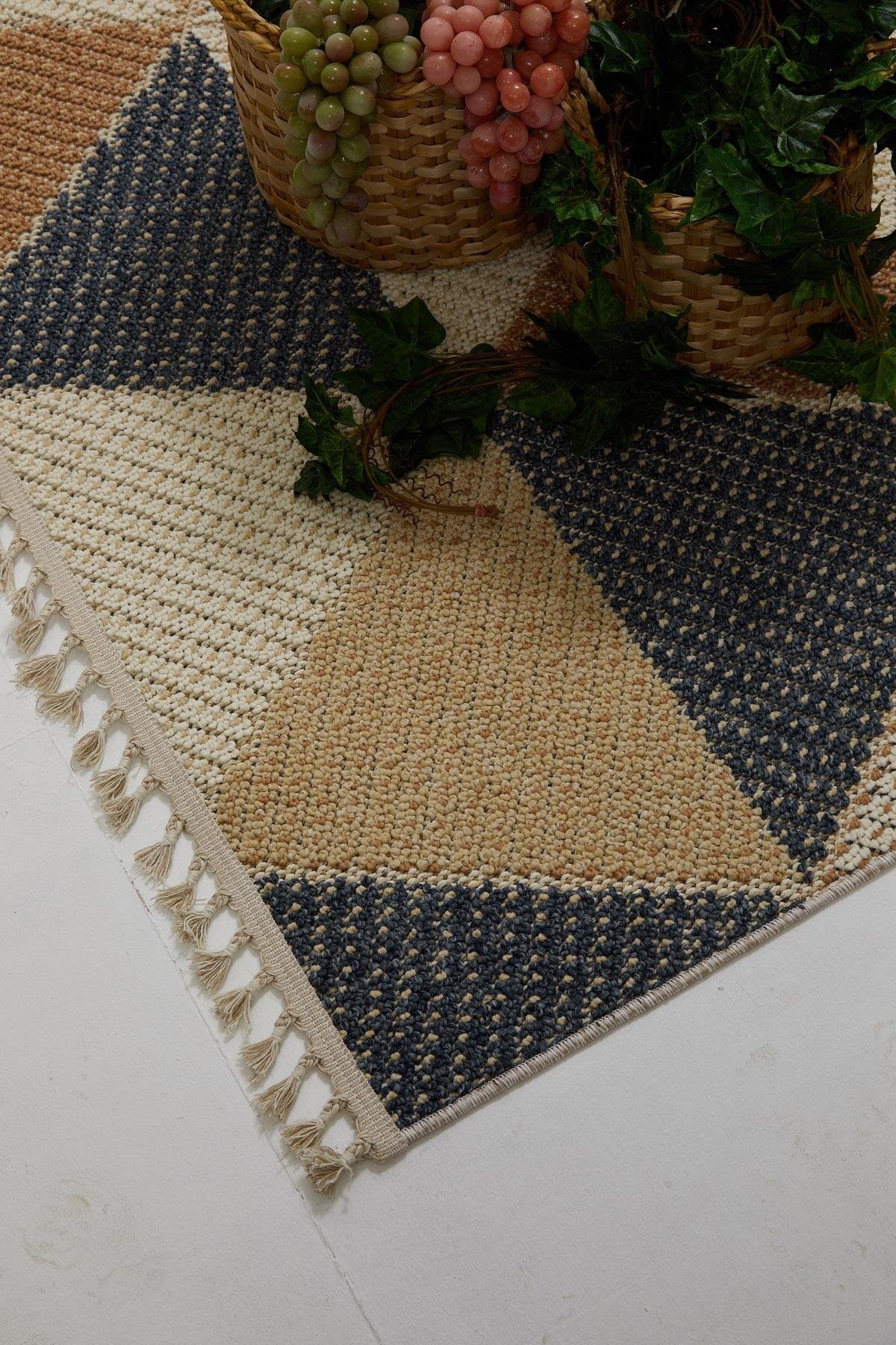 Evdeco Lena 1405 Sarı Örgü Desenli Kesme Halı