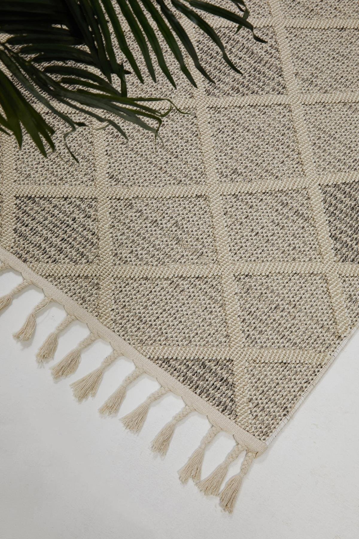 Evdeco Lena 1411 Krem Örgü Desenli Kesme Halı