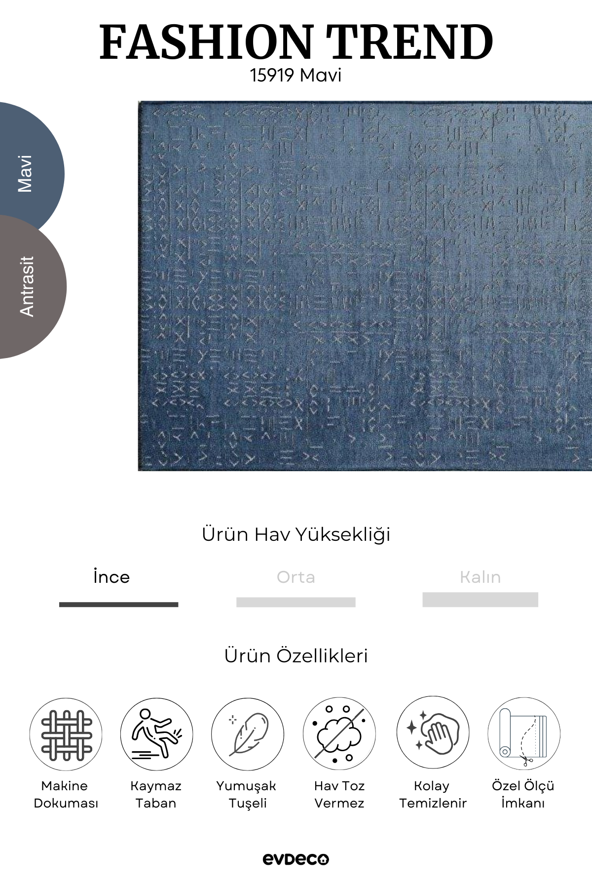 Seka Halı Fashion Trend Mavi Etnik Desenli Halı