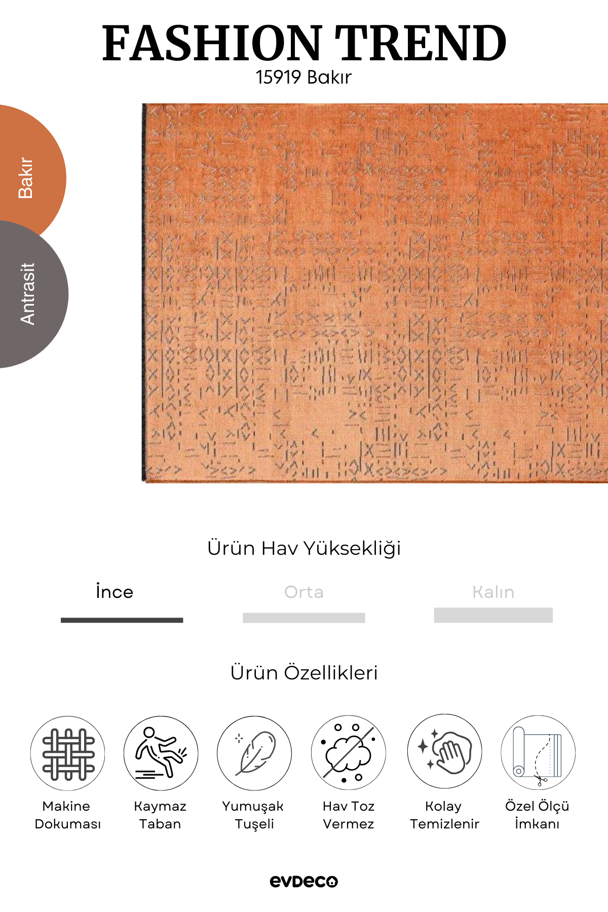 Seka Halı Fashion Trend Bakır Etnik Desenli Halı