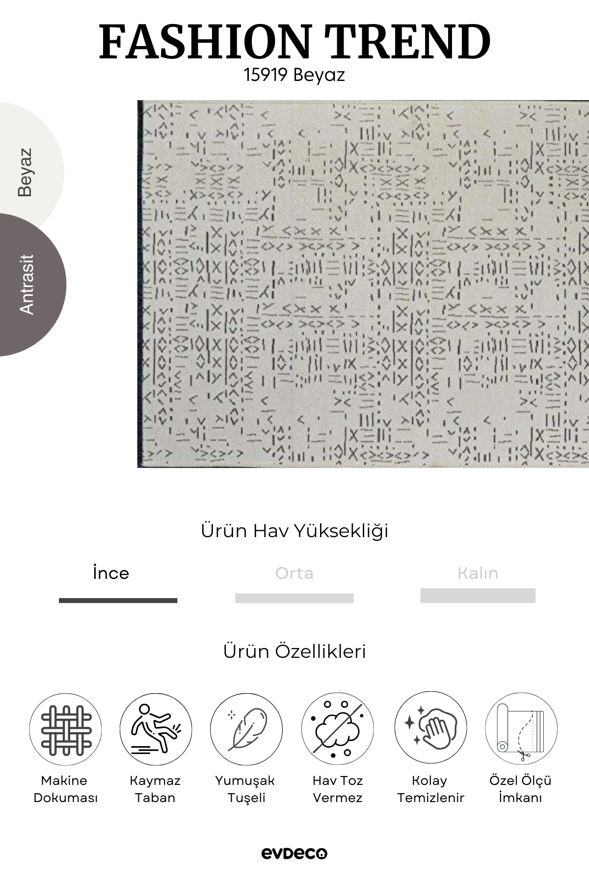 Seka Halı Fashion Trend Beyaz Etnik Desenli Halı