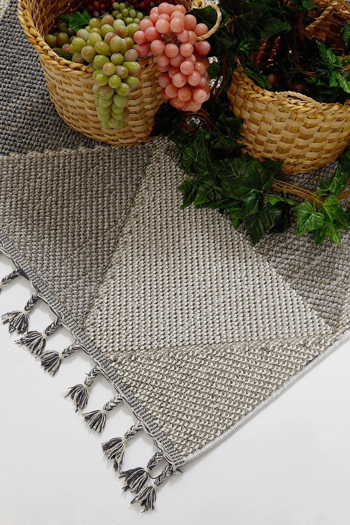 Seka Halı Lena 1401 Gri Örgü Desenli Kesme Halı