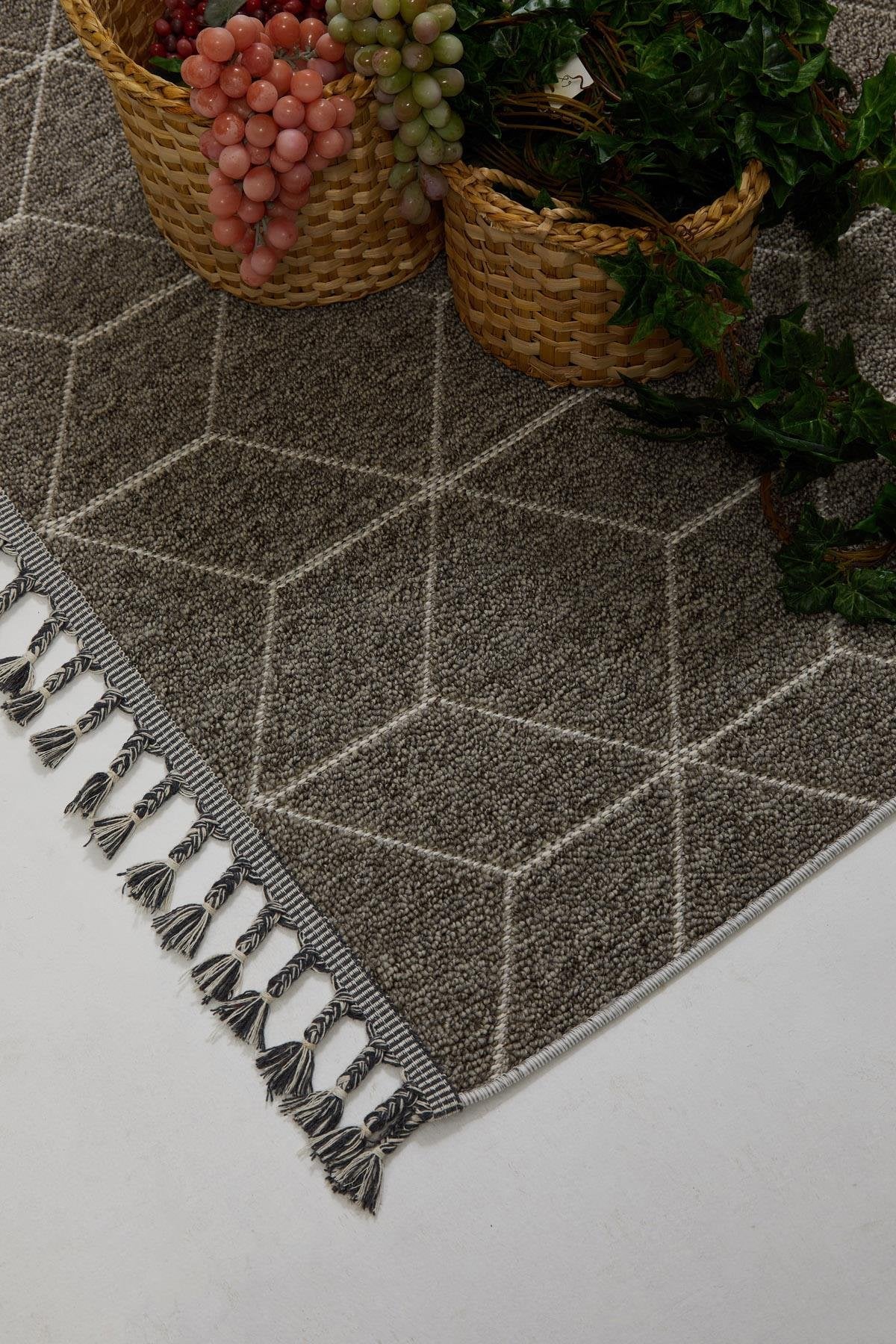 Seka Halı Lena 1408 Gri Örgü Desenli Kesme Halı