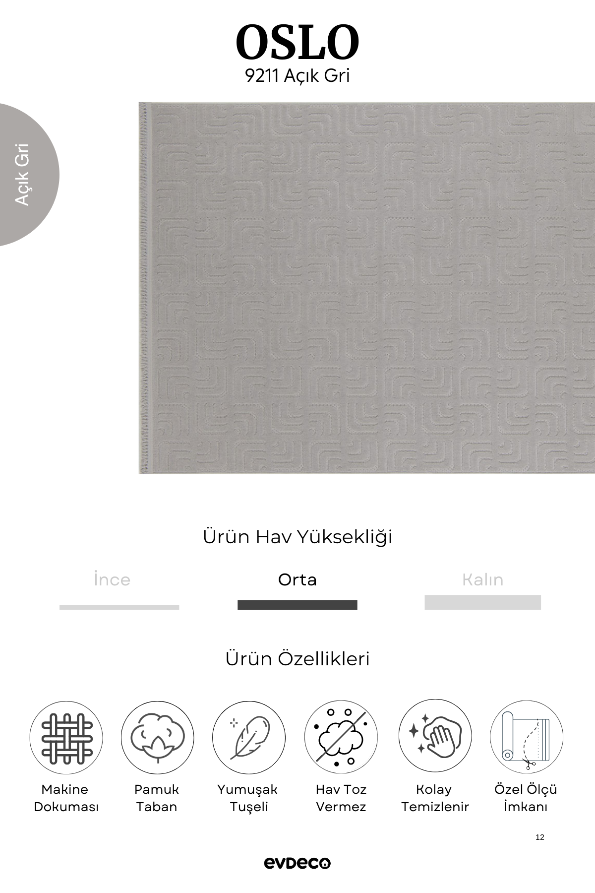 Seka Halı Oslo 9211 Açık Gri Yumuşak Tuşeli Modern Kesme Halı