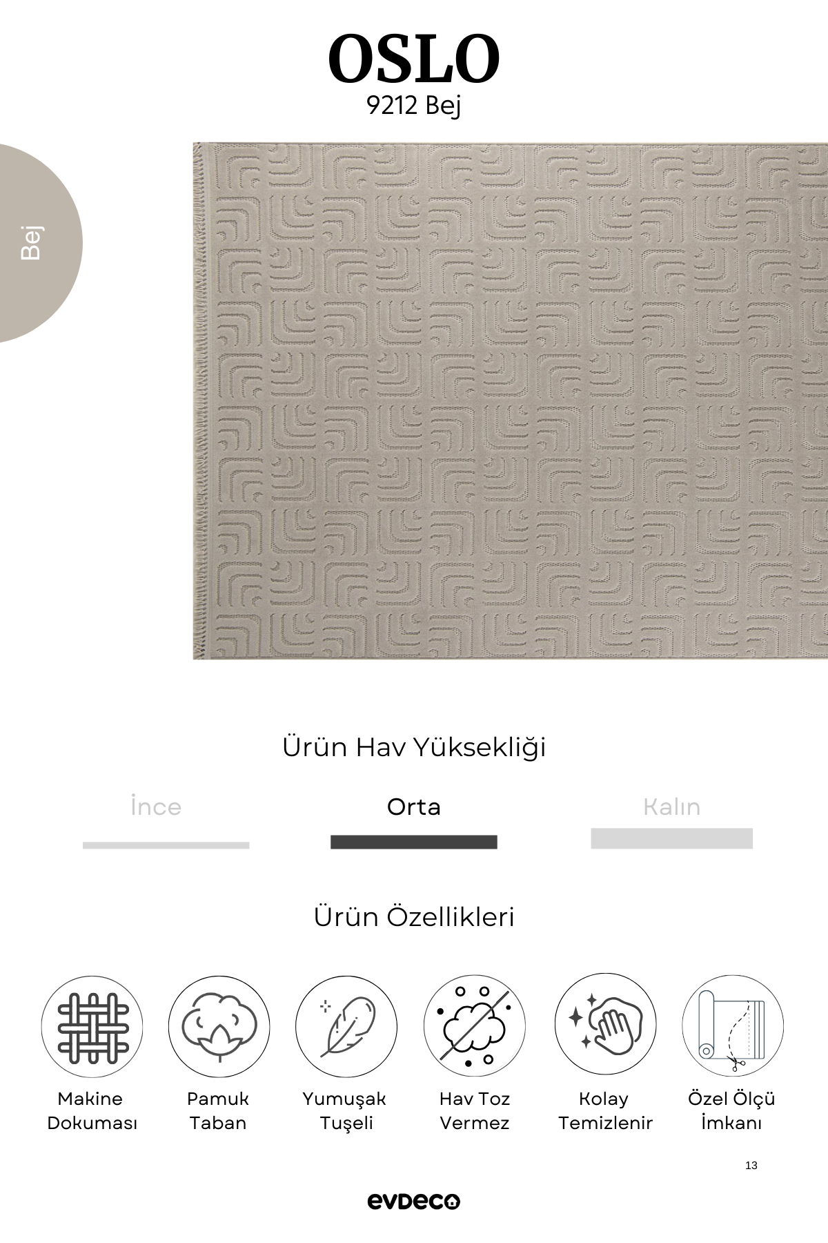 Seka Halı Oslo 9212 Bej Yumuşak Tuşeli Modern Kesme Halı