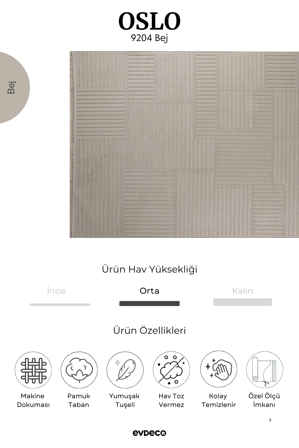 Seka Halı Oslo 9204 Bej Yumuşak Tuşeli Modern Kesme Halı