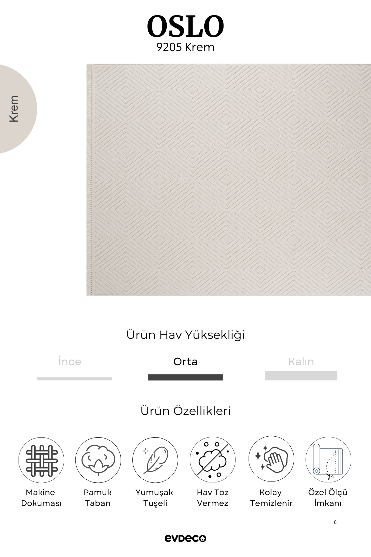 Seka Halı Oslo 9205 Krem Yumuşak Tuşeli Modern Kesme Halı