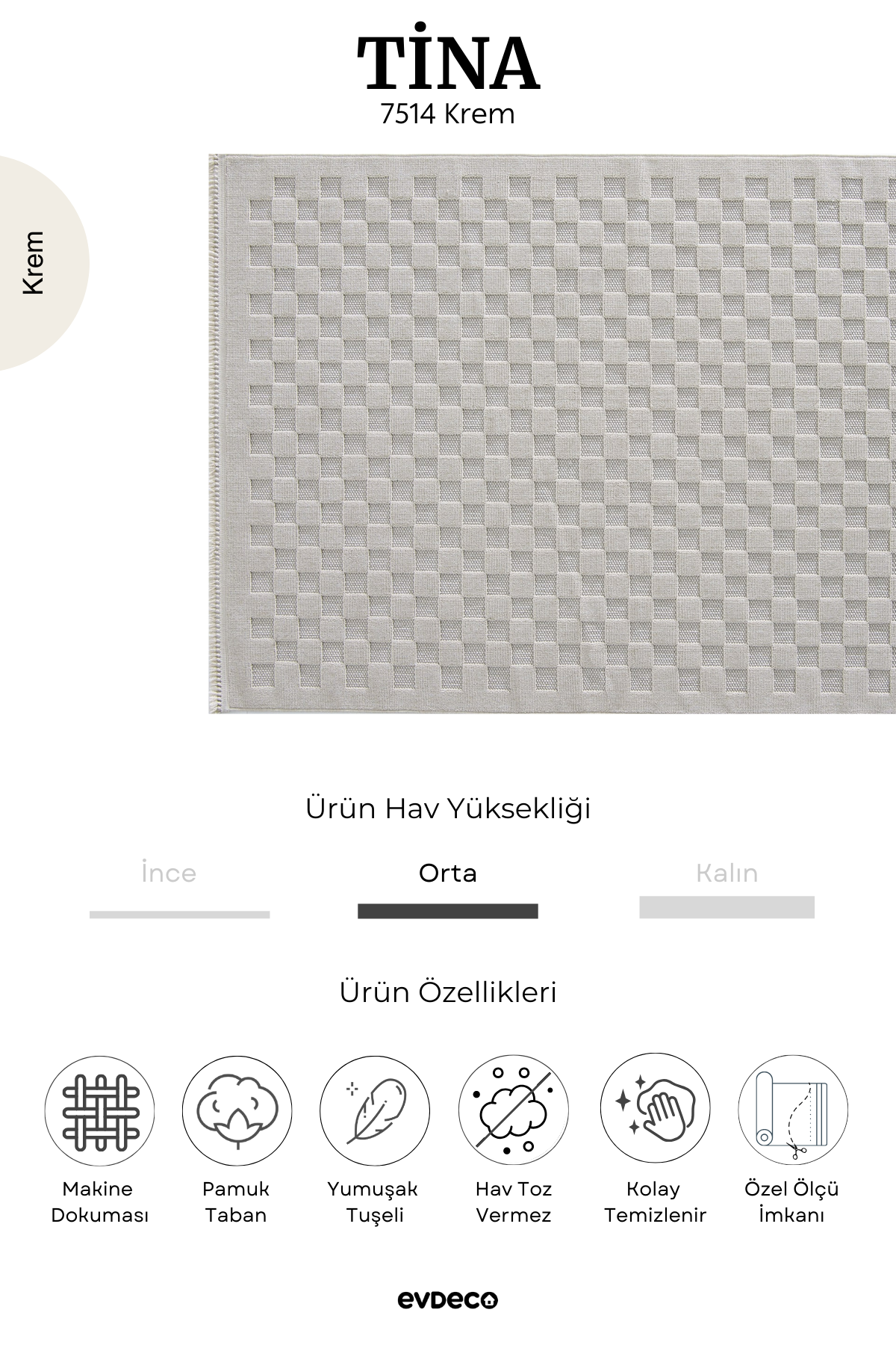 Seka Halı Tina 7514 Krem Yumuşak Tuşeli Kesme Halı