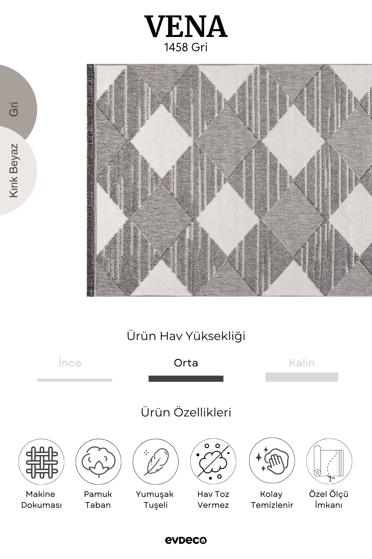 Seka Halı Vena 1458 Gri Yumuşak ve Parlak Tuşeli Kesme Halı