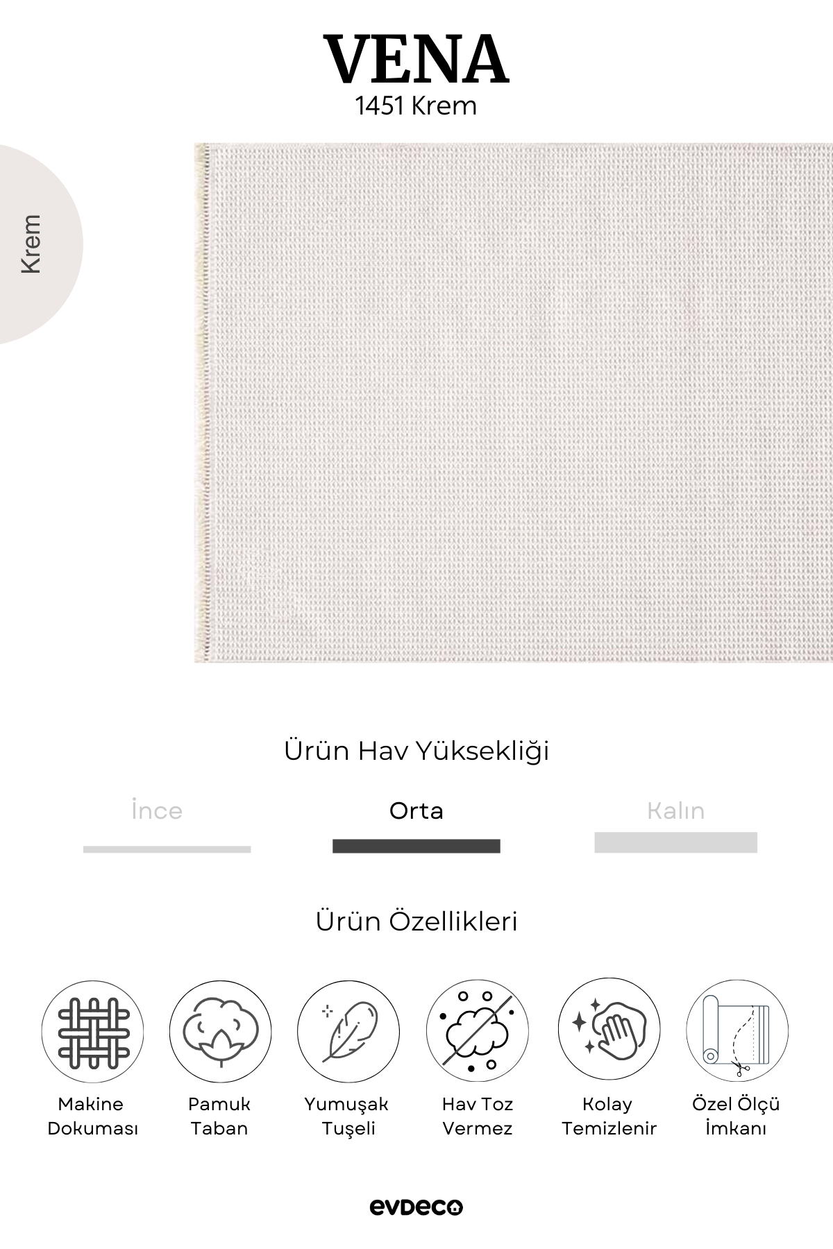 Seka Halı Vena 1451 Krem Yumuşak ve Parlak Tuşeli Kesme Halı