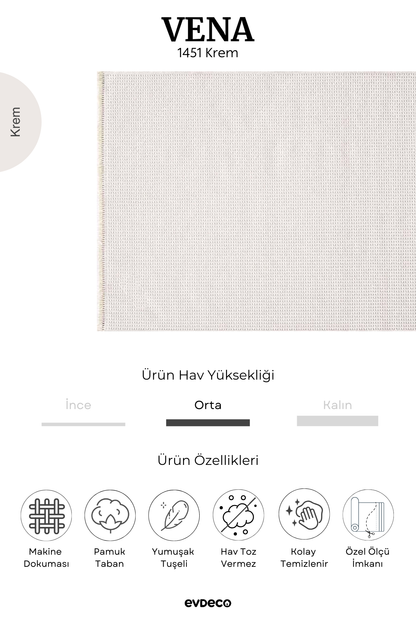 Seka Halı Vena 1451 Krem Yumuşak ve Parlak Tuşeli Kesme Halı