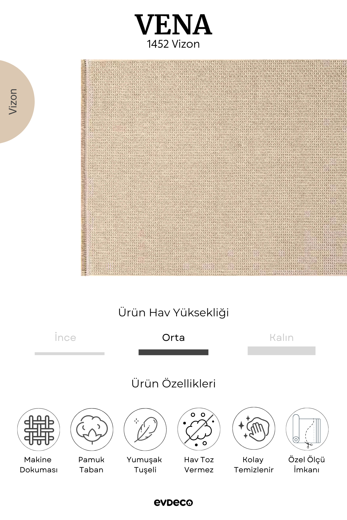 Seka Halı Vena 1452 Vizon Yumuşak ve Parlak Tuşeli Kesme Halı