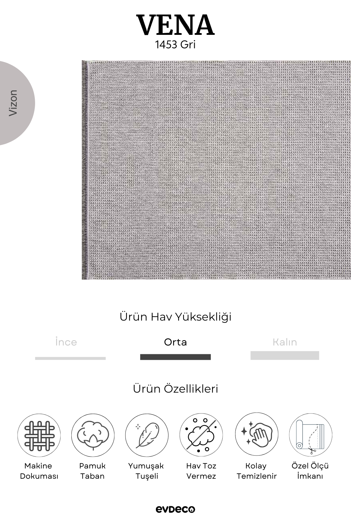 Seka Halı Vena 1453 Gri Yumuşak ve Parlak Tuşeli Kesme Halı