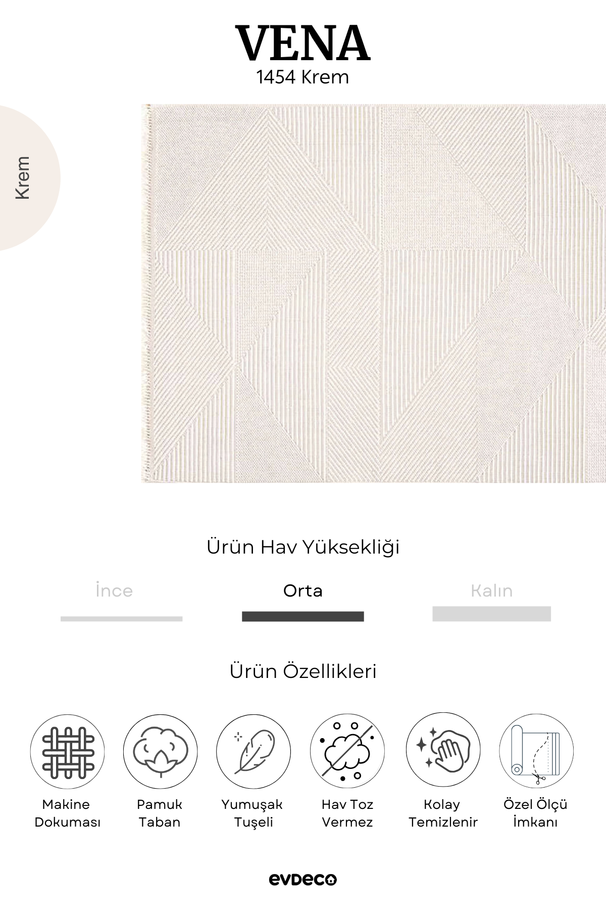 Seka Halı Vena 1454 Krem Yumuşak ve Parlak Tuşeli Kesme Halı