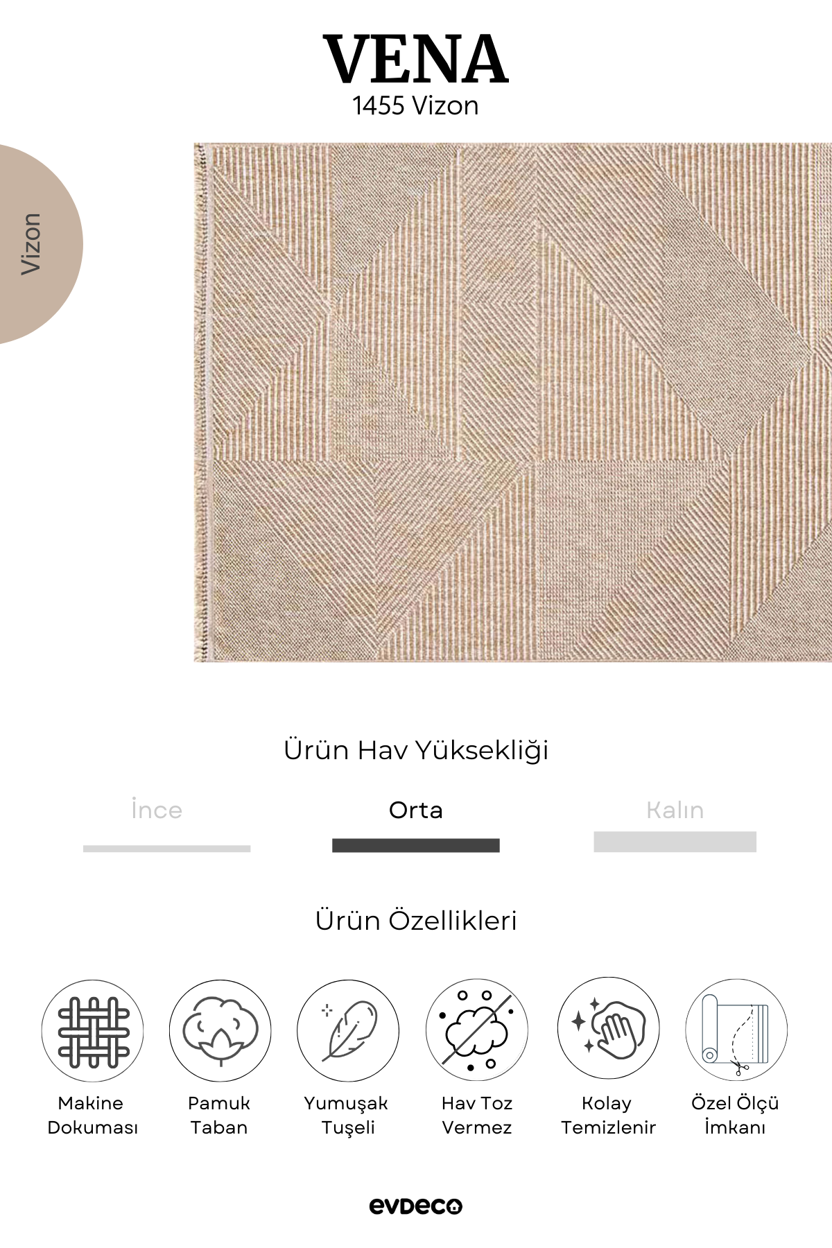 Seka Halı Vena 1455 Vizon Yumuşak ve Parlak Tuşeli Kesme Halı