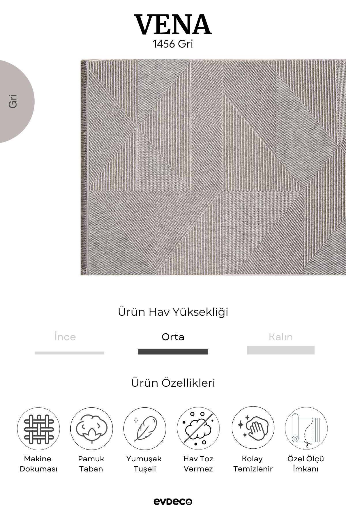 Seka Halı Vena 1456 Gri Yumuşak ve Parlak Tuşeli Kesme Halı