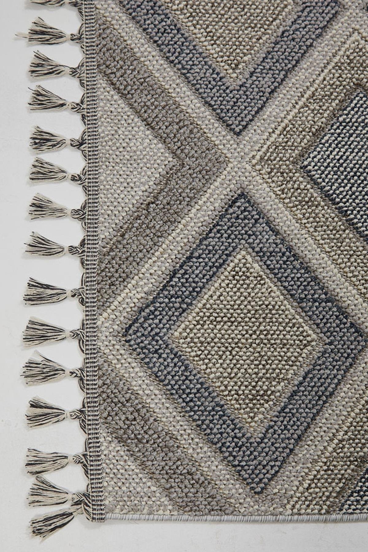 Evdeco Lena 1402 Gri Örgü Desenli Kesme Halı