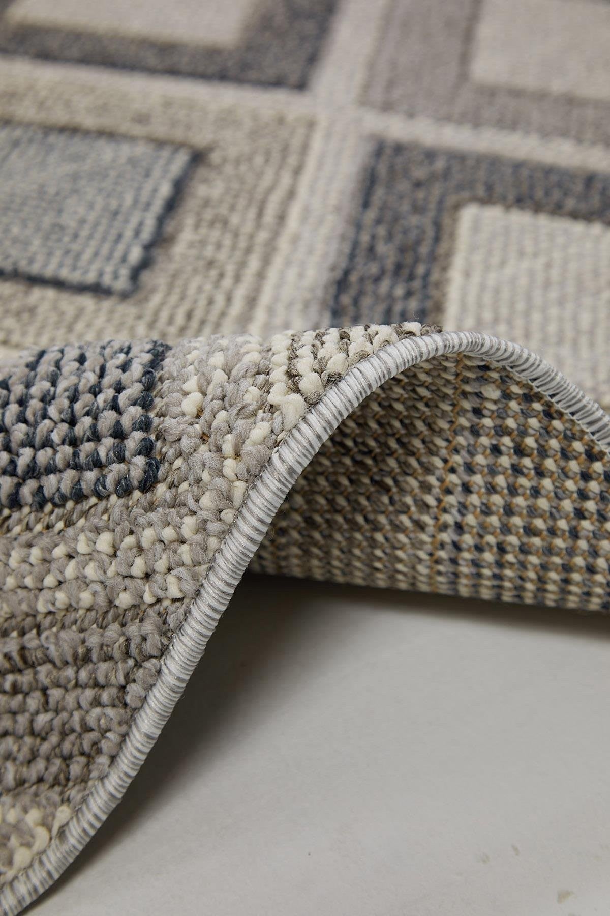 Evdeco Lena 1402 Gri Örgü Desenli Kesme Halı