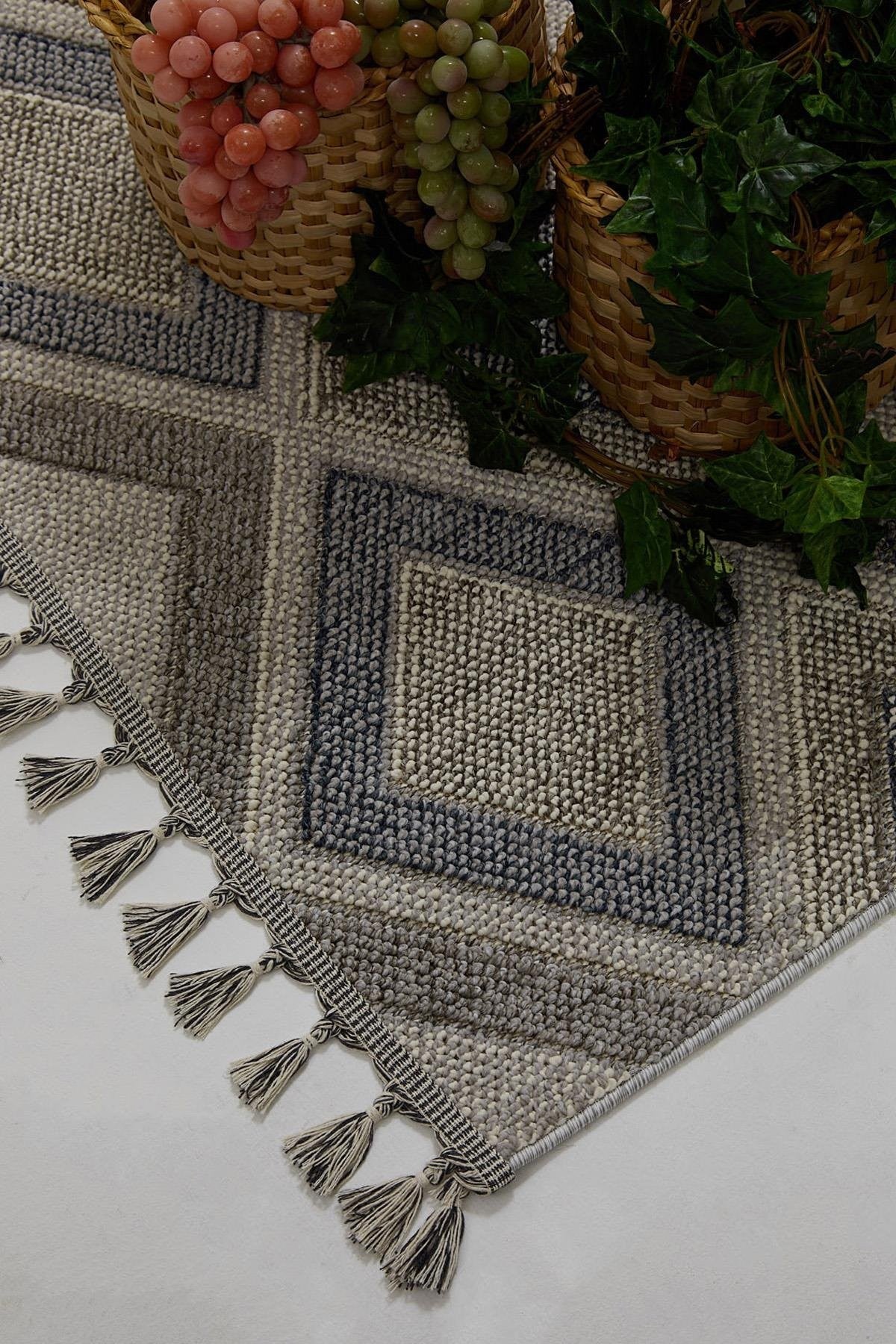 Evdeco Lena 1402 Gri Örgü Desenli Kesme Halı