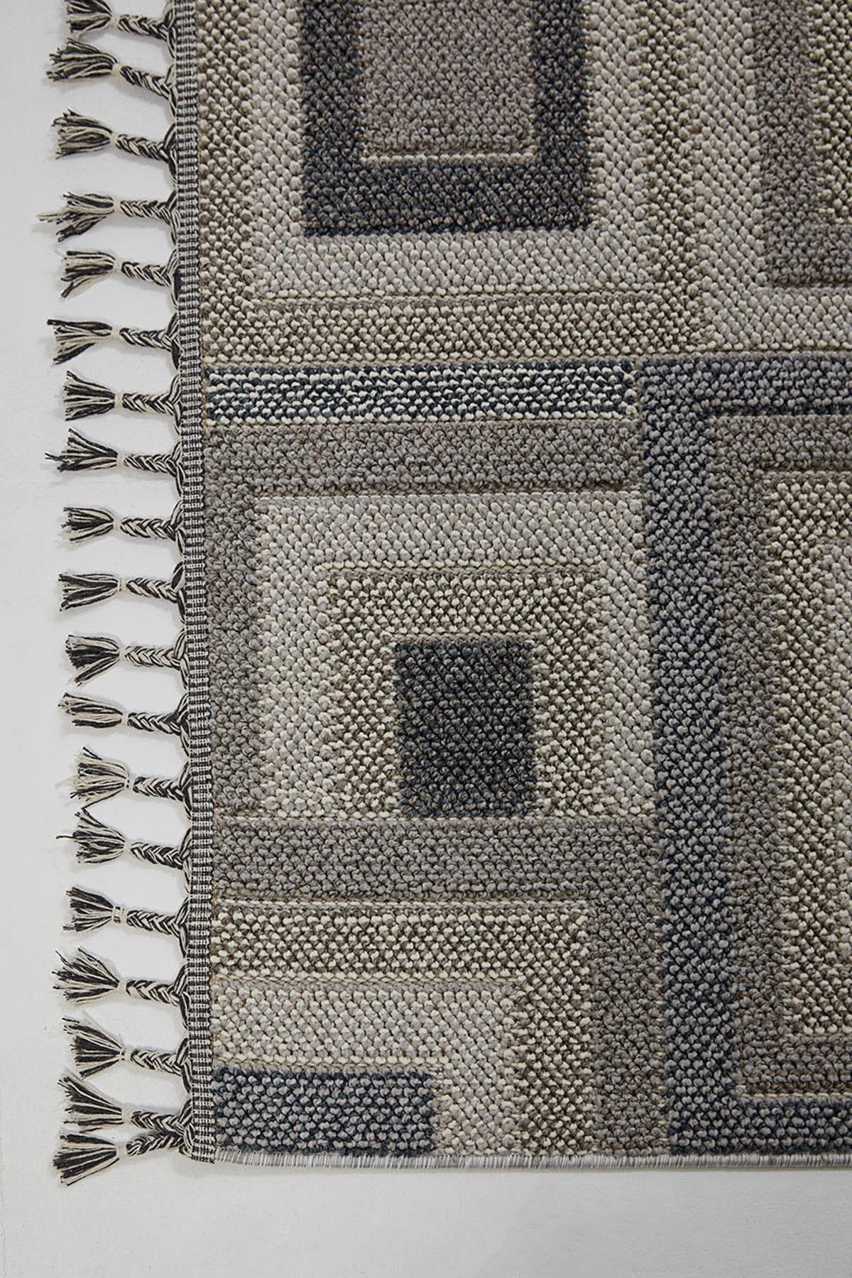 Evdeco Lena 1404 Gri Örgü Desenli Kesme Halı