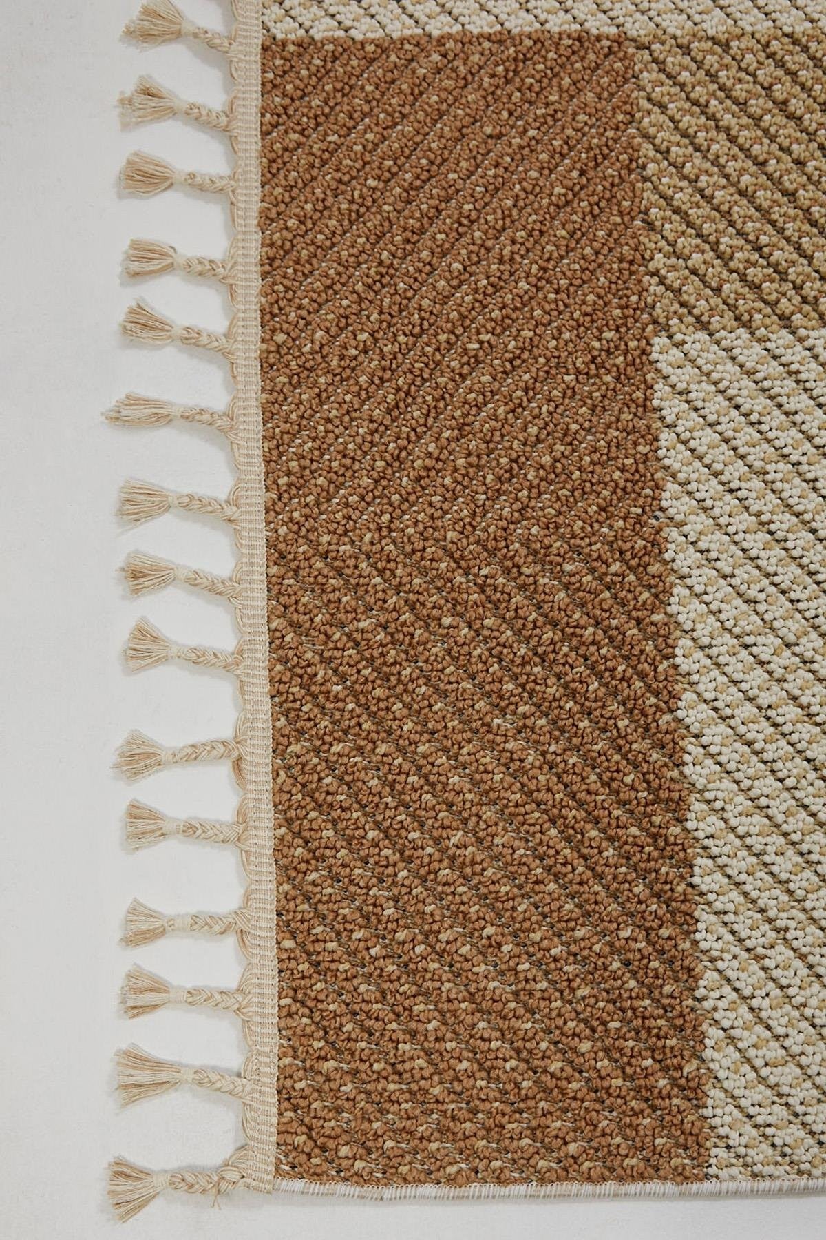 Evdeco Lena 1406 Sarı Örgü Desenli Kesme Halı