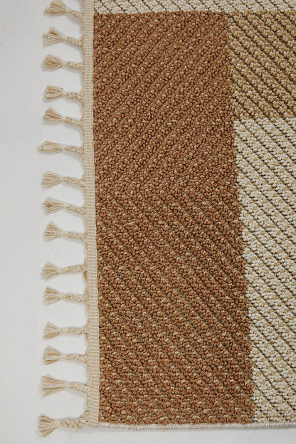 Evdeco Lena 1406 Sarı Örgü Desenli Kesme Halı