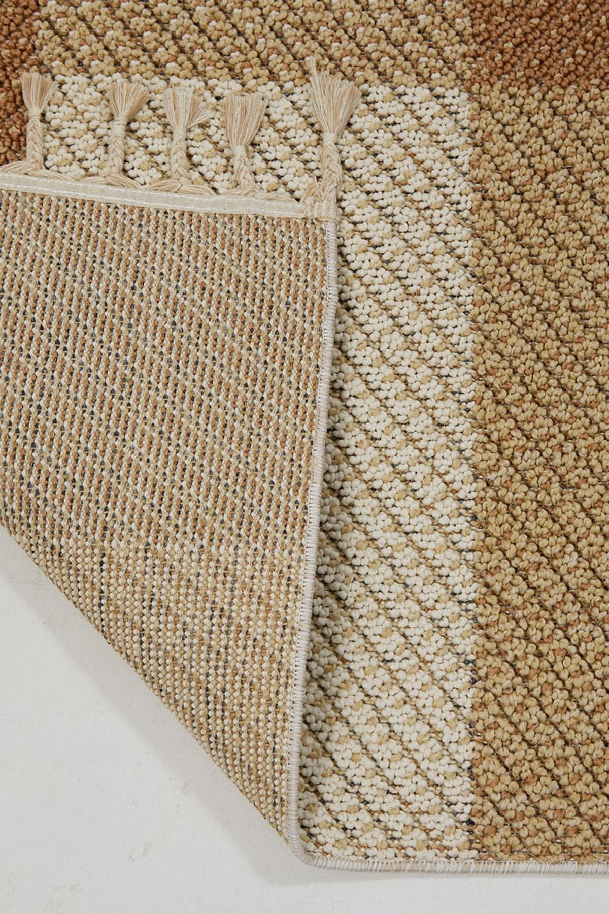 Evdeco Lena 1406 Sarı Örgü Desenli Kesme Halı