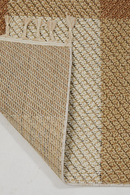 Evdeco Lena 1406 Sarı Örgü Desenli Kesme Halı