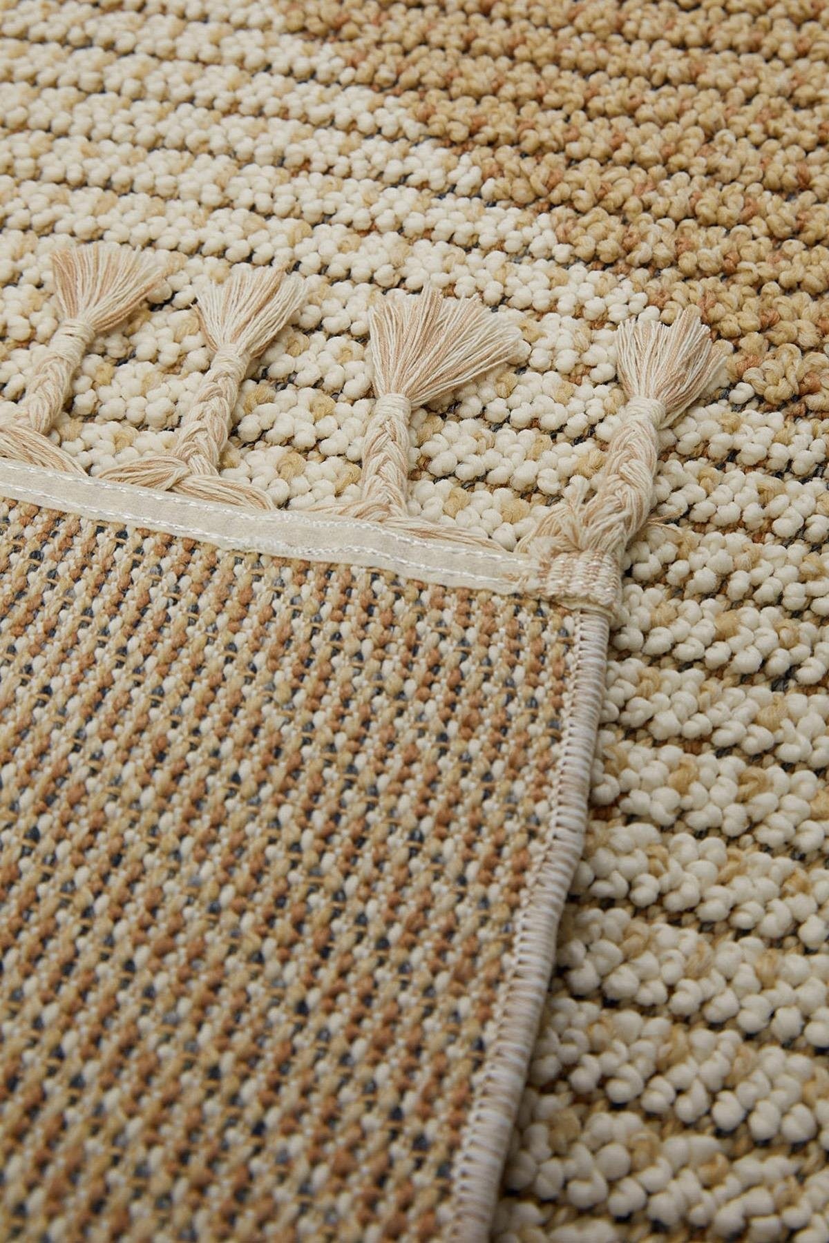 Evdeco Lena 1406 Sarı Örgü Desenli Kesme Halı