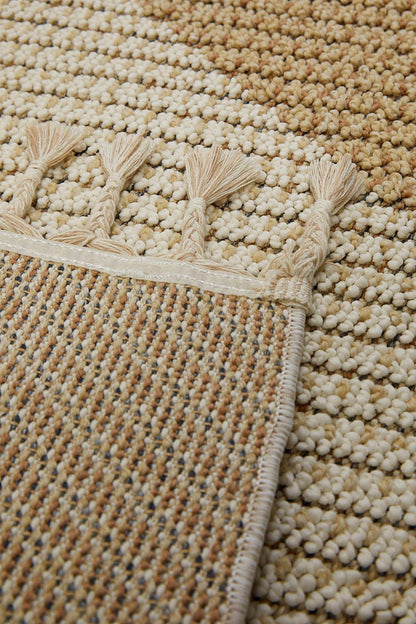 Evdeco Lena 1406 Sarı Örgü Desenli Kesme Halı