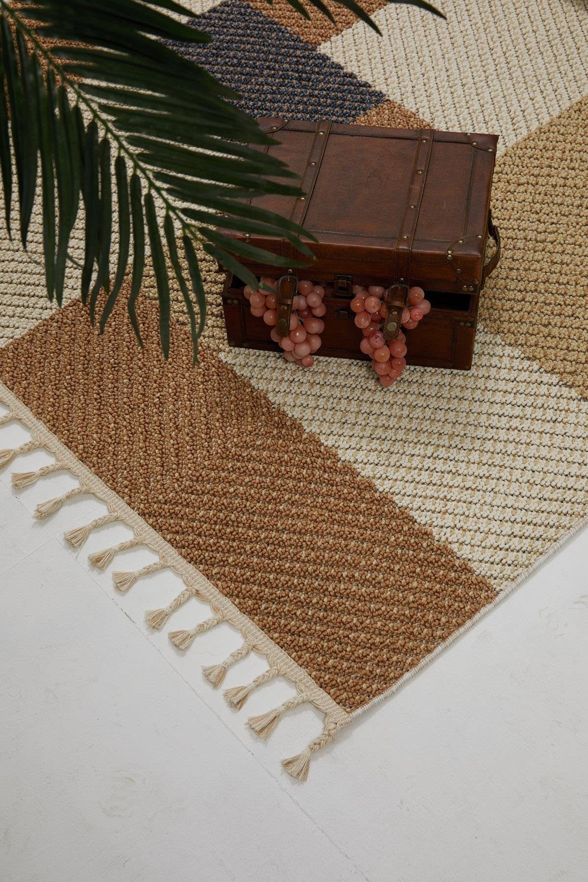 Evdeco Lena 1406 Sarı Örgü Desenli Kesme Halı