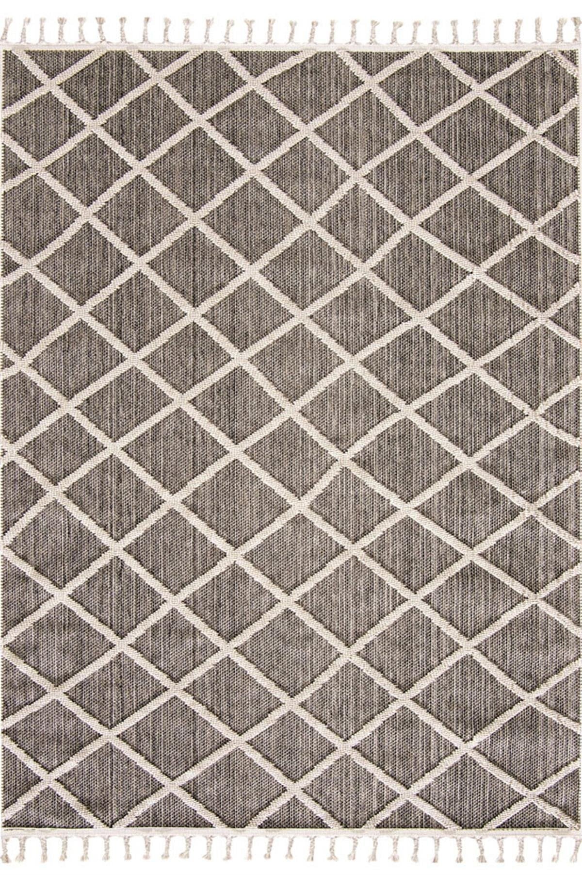 Evdeco Lena 1409 Gri Örgü Desenli Kesme Halı