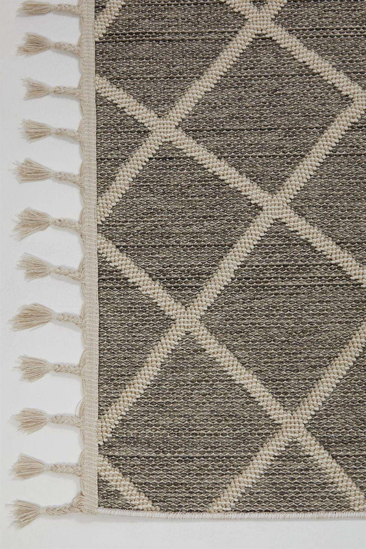 Evdeco Lena 1409 Gri Örgü Desenli Kesme Halı