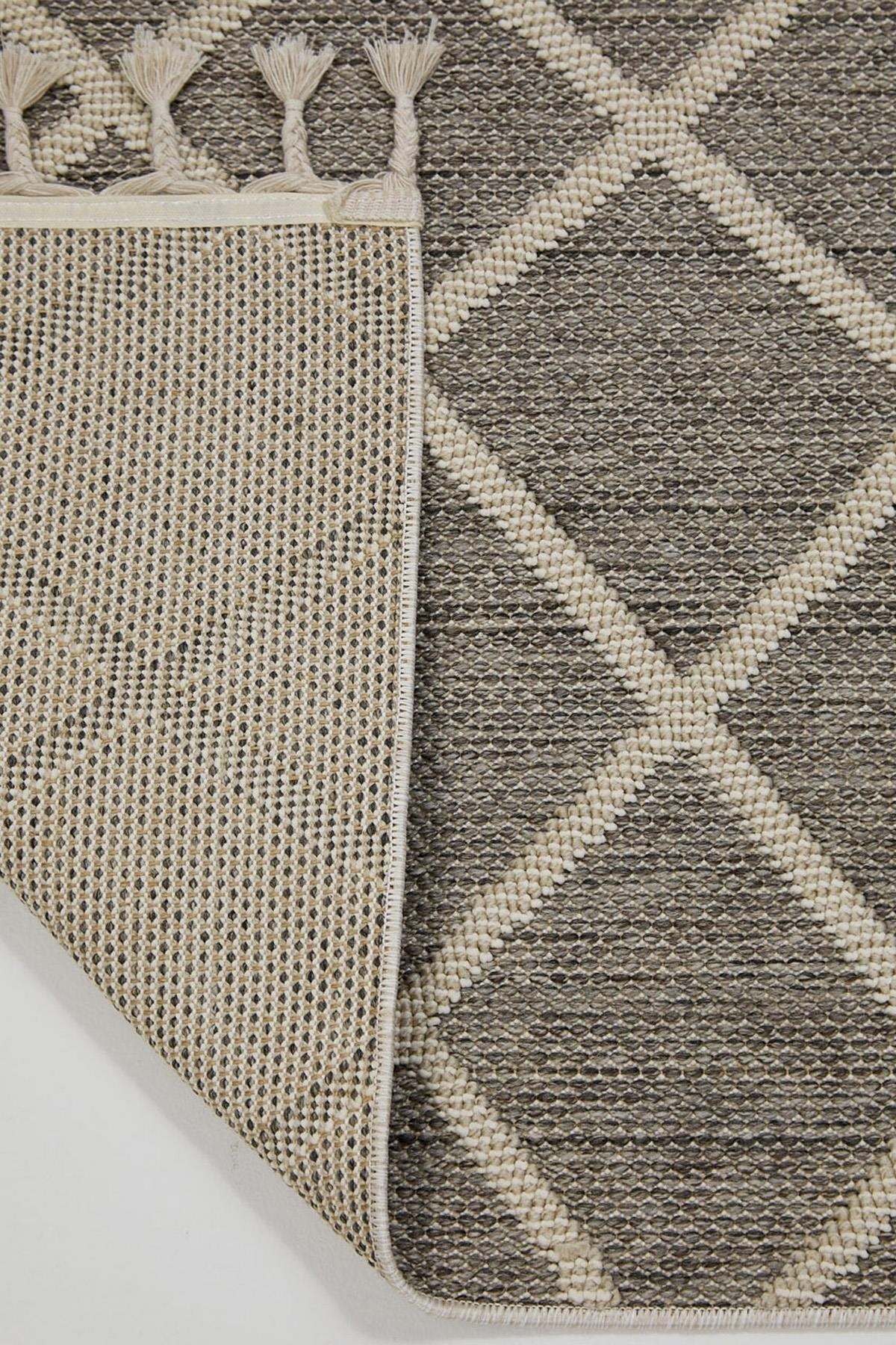 Evdeco Lena 1409 Gri Örgü Desenli Kesme Halı