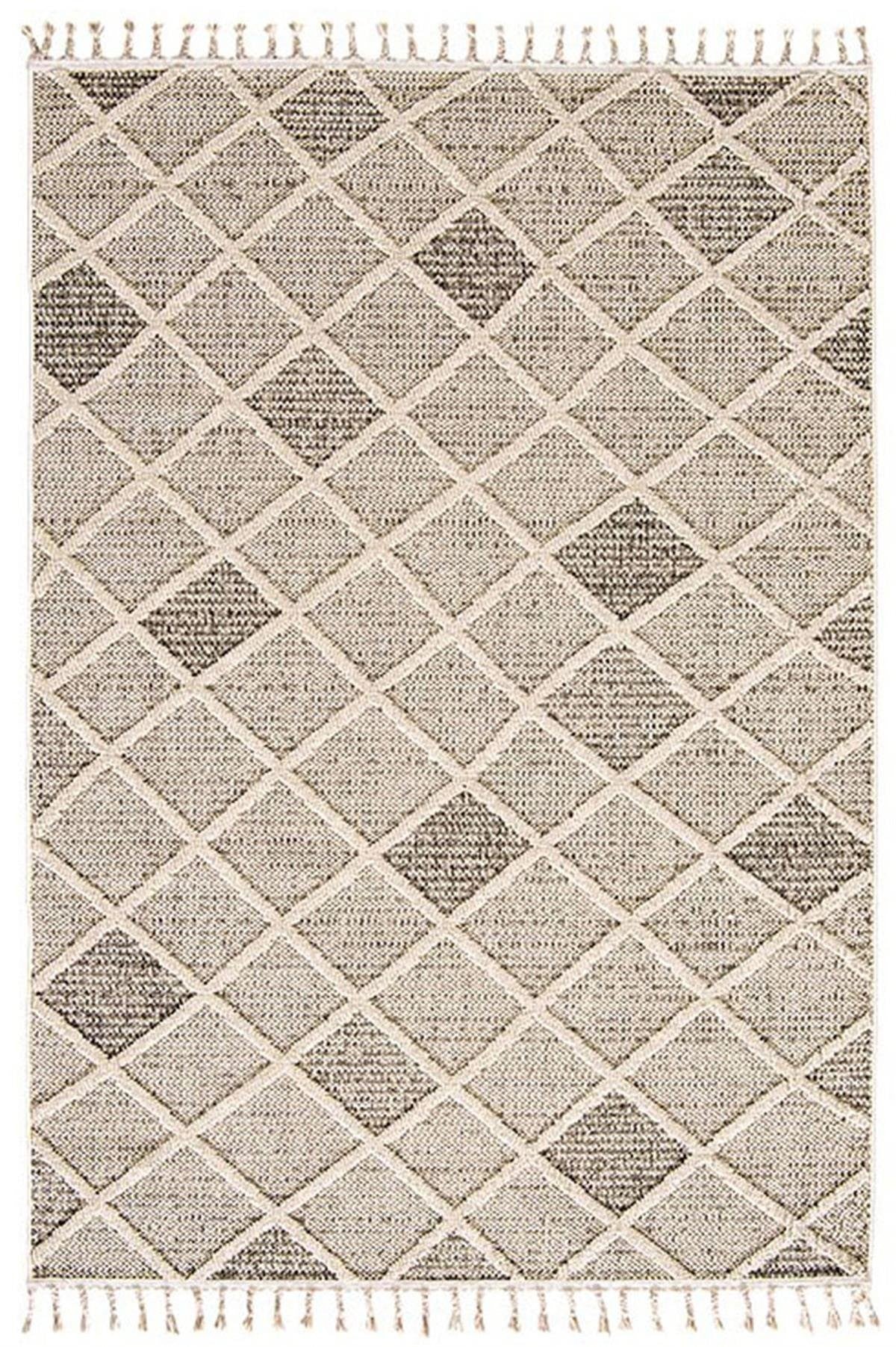 Evdeco Lena 1411 Krem Örgü Desenli Kesme Halı