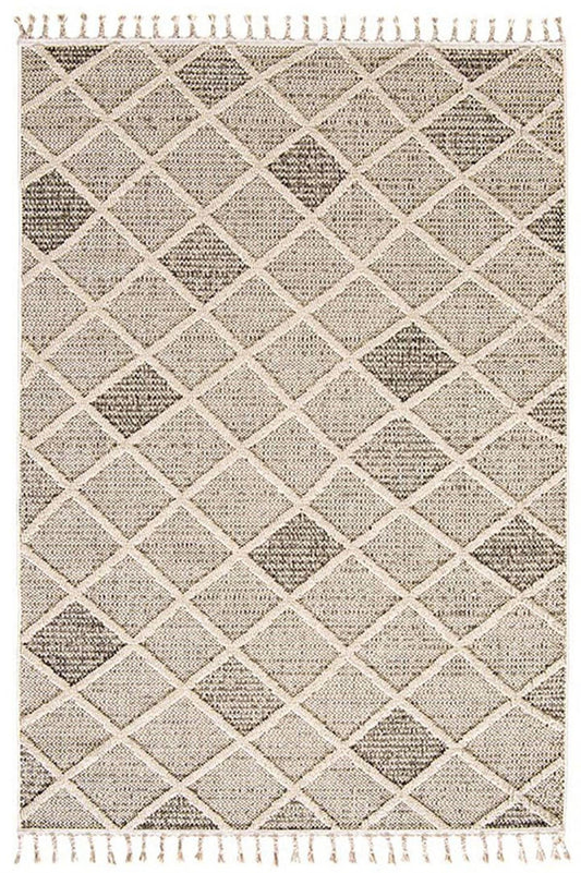 Evdeco Lena 1411 Krem Örgü Desenli Kesme Halı