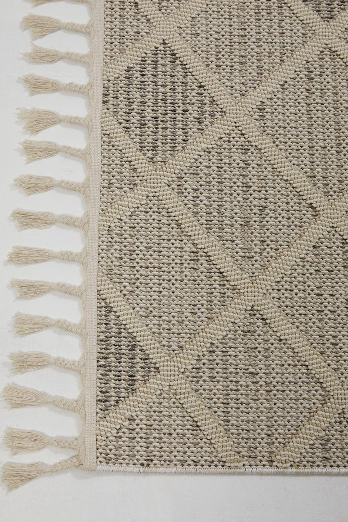 Evdeco Lena 1411 Krem Örgü Desenli Kesme Halı