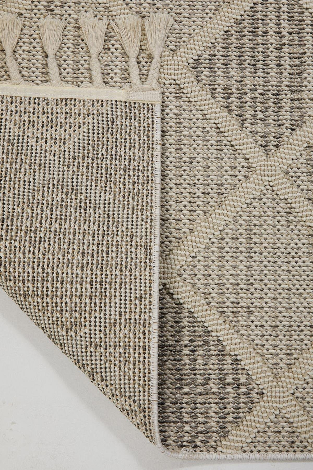 Evdeco Lena 1411 Krem Örgü Desenli Kesme Halı