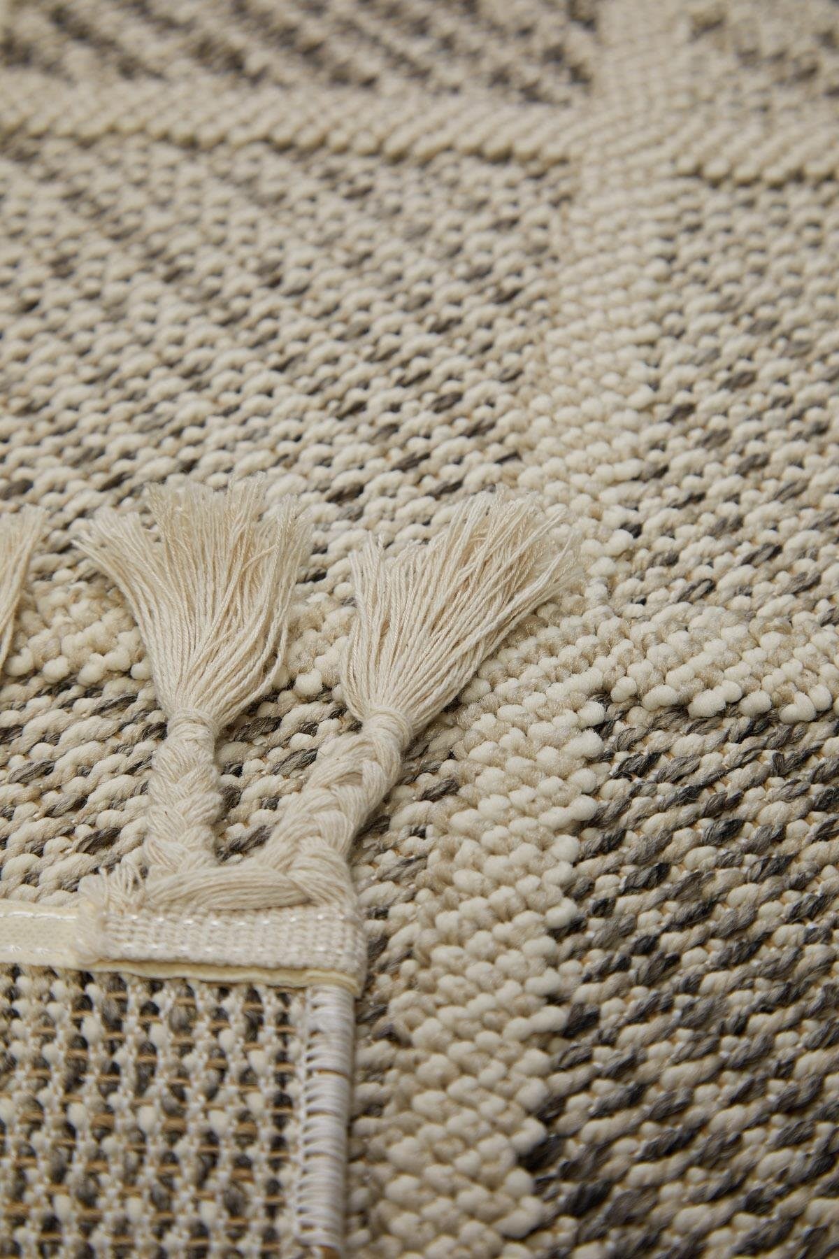 Evdeco Lena 1411 Krem Örgü Desenli Kesme Halı