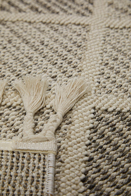 Evdeco Lena 1411 Krem Örgü Desenli Kesme Halı