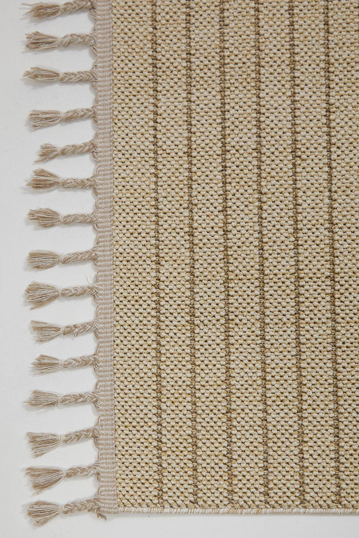 Evdeco Lena 1412 Bej Örgü Desenli Kesme Halı