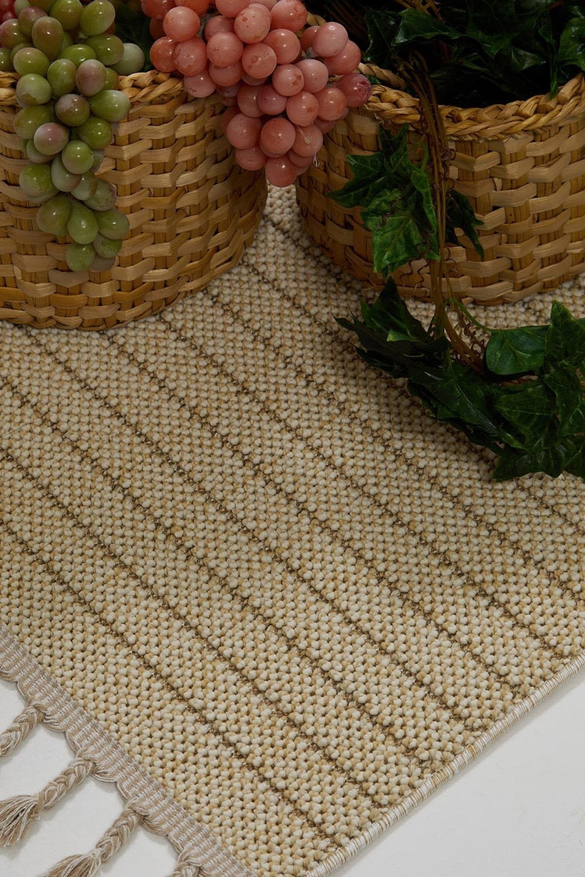 Evdeco Lena 1412 Bej Örgü Desenli Kesme Halı