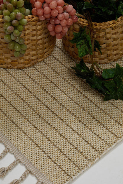 Evdeco Lena 1412 Bej Örgü Desenli Kesme Halı