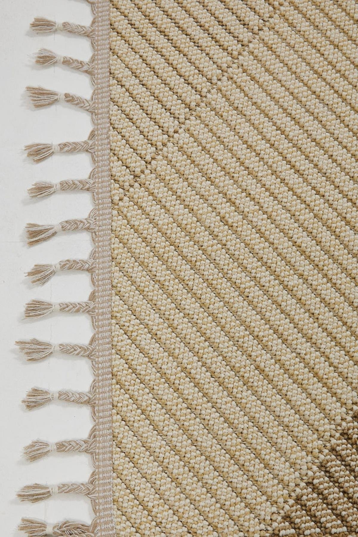 Evdeco Lena 1413 Bej Örgü Desenli Kesme Halı