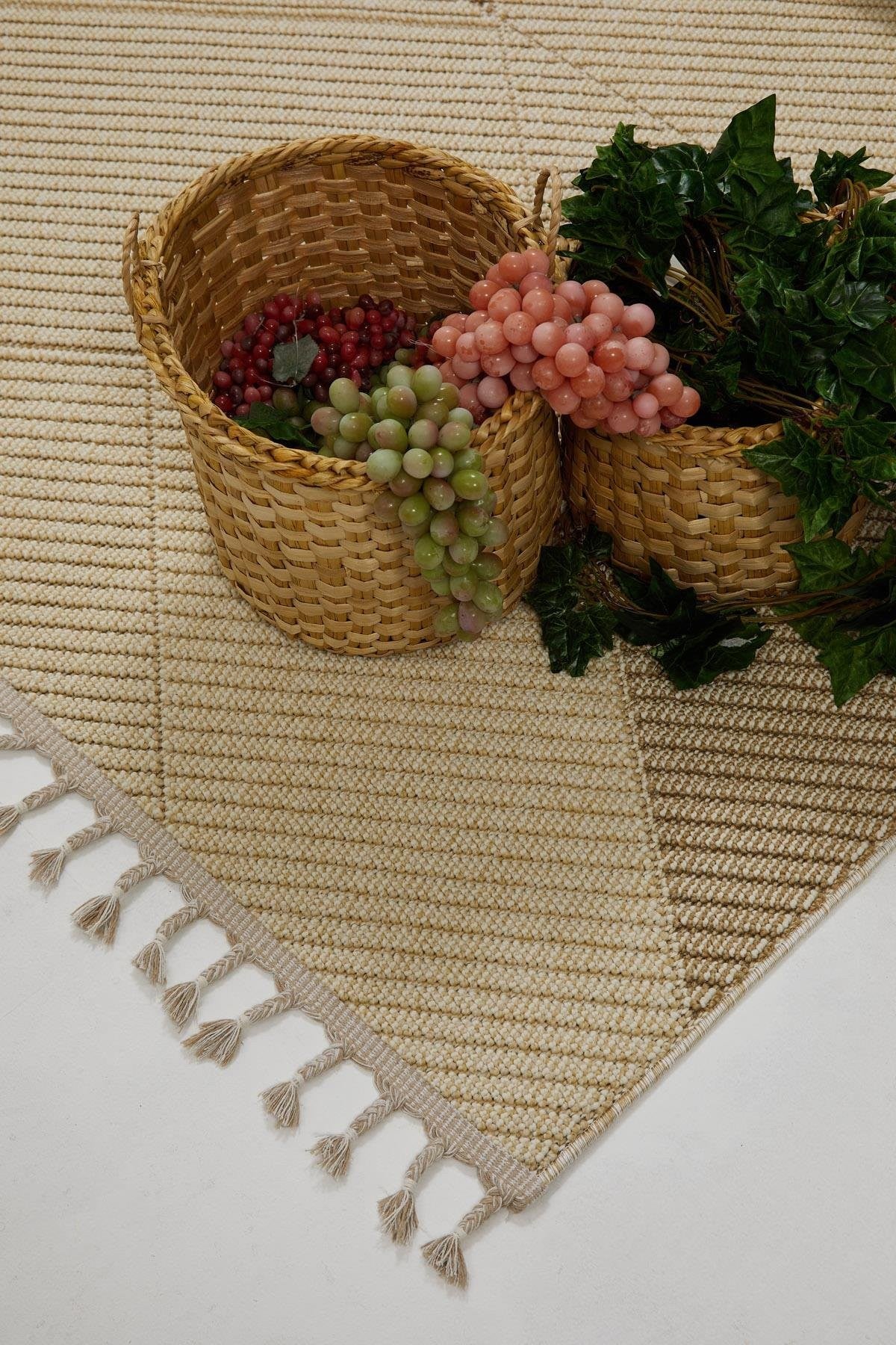 Evdeco Lena 1413 Bej Örgü Desenli Kesme Halı