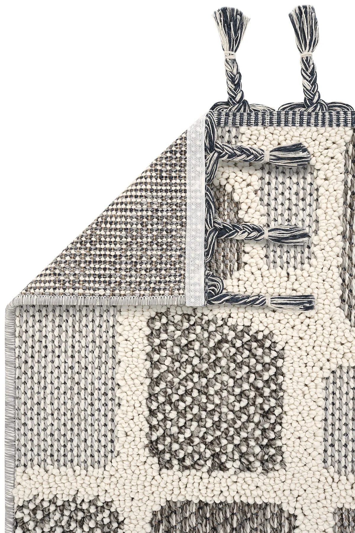 Evdeco Lena 1414 Gri Örgü Desenli Kesme Halı