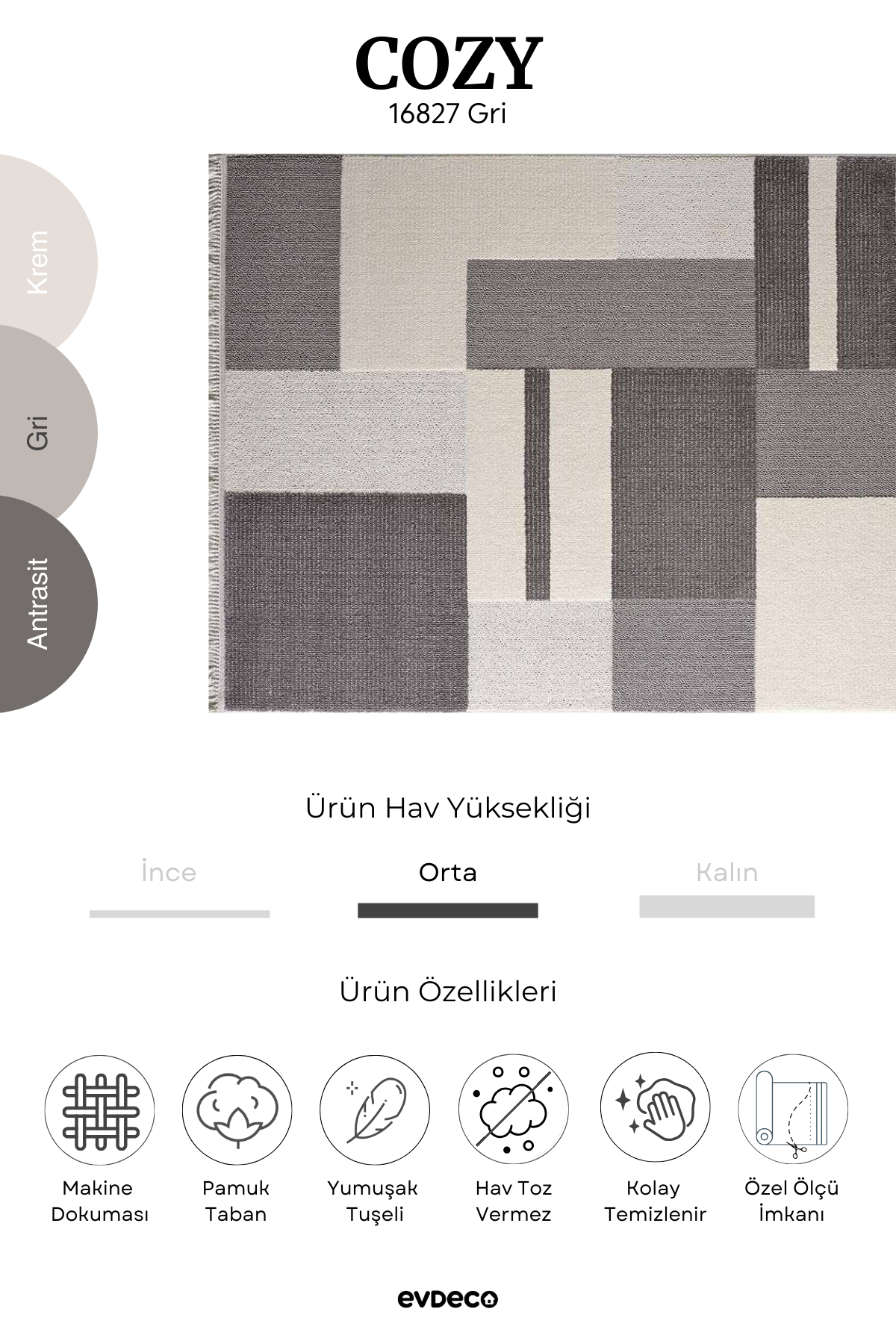 Seka Halı Cozy 16827 Gri Halı