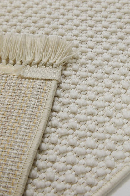 Evdeco Vena 1451 Krem Yumuşak ve Parlak Tuşeli Kesme Halı