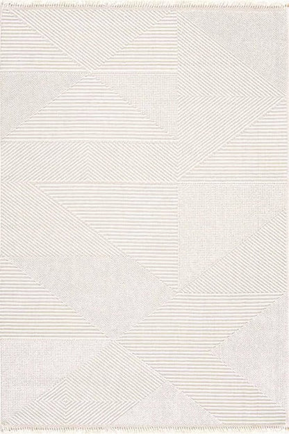 Evdeco Vena 1454 Krem Yumuşak ve Parlak Tuşeli Kesme Halı