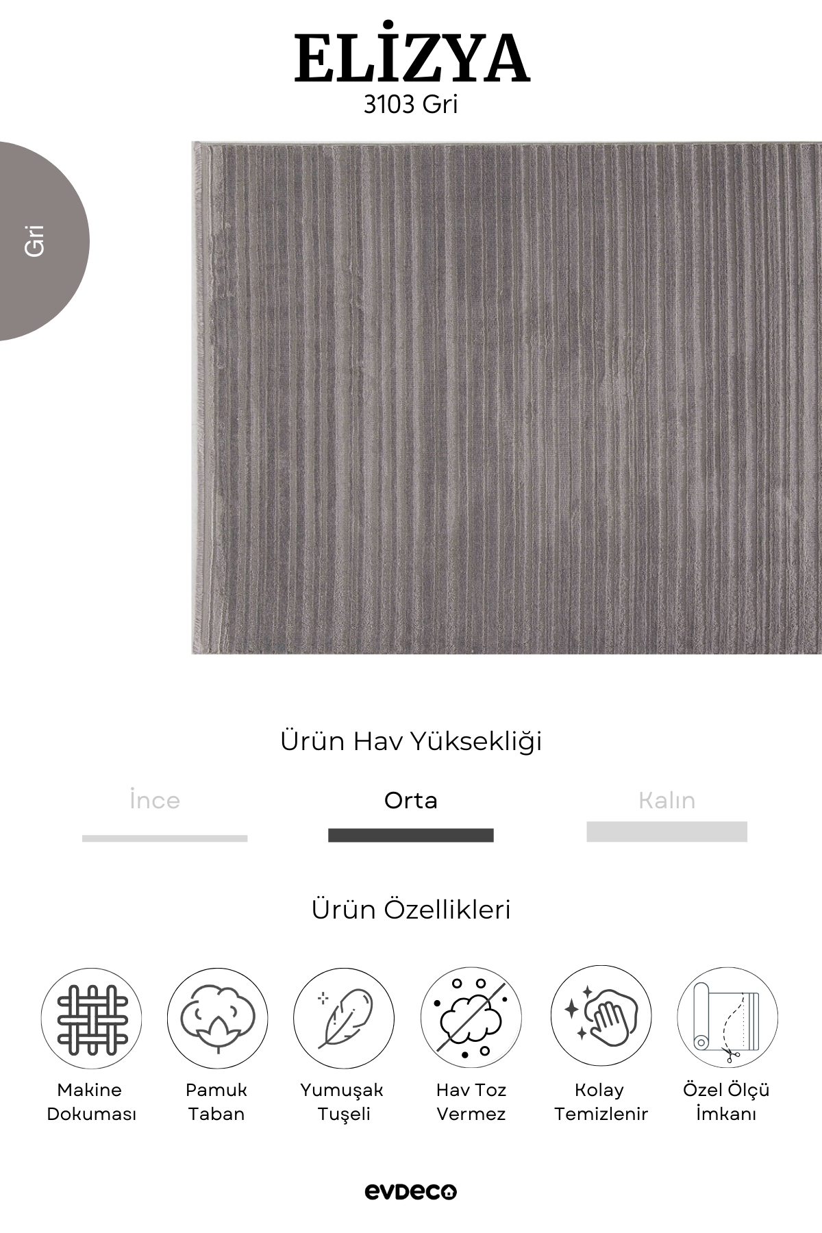 Seka Halı Elizya 3103 Gri Modern Kesme Yolluk Halı